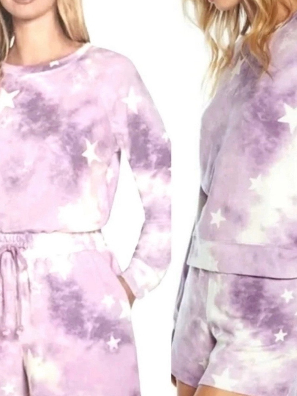 Wildfox Lilac Tie-Dye Sweatshirt & Shorts Lounge Set NWT Size XL